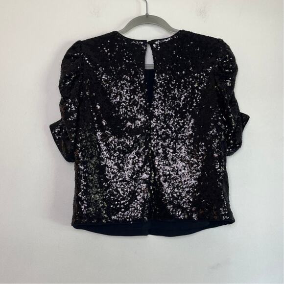 Abercrombie & Fitch Womens Black Full Sequin Puff Short Sleeve Blouse Size Small - Picture 3 of 8